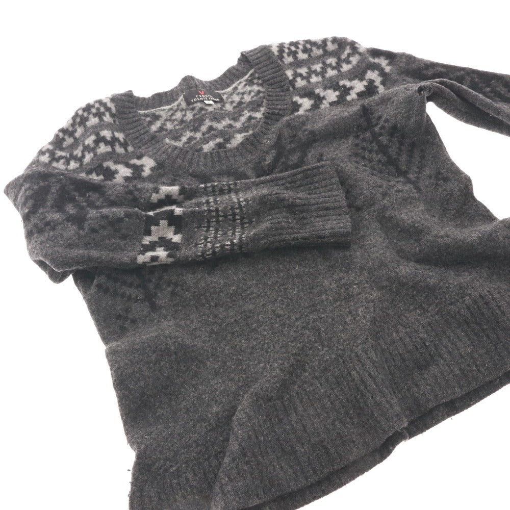 ■ YOSHIE INABA Women's Cashmere Nordic Knit Long Sleeve Sweater, Made in Japan, Size F, Gray