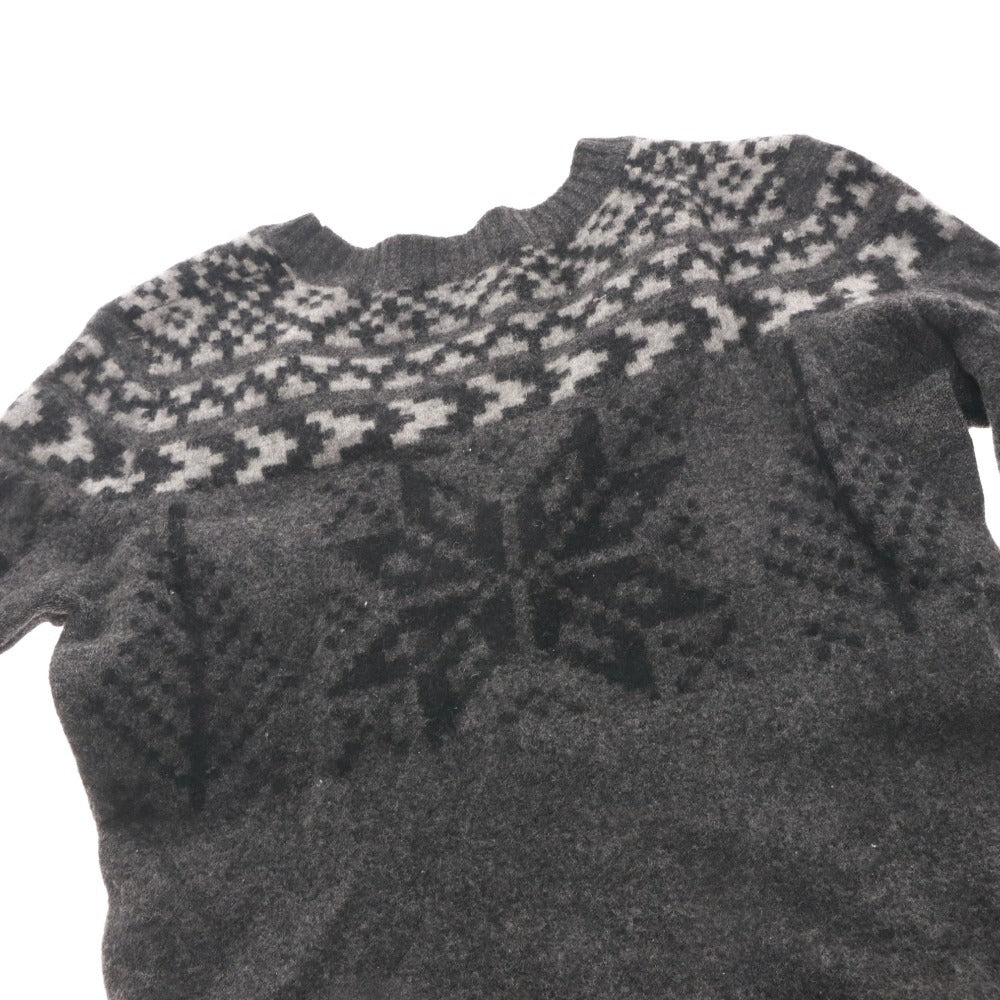 ■ YOSHIE INABA Women's Cashmere Nordic Knit Long Sleeve Sweater, Made in Japan, Size F, Gray