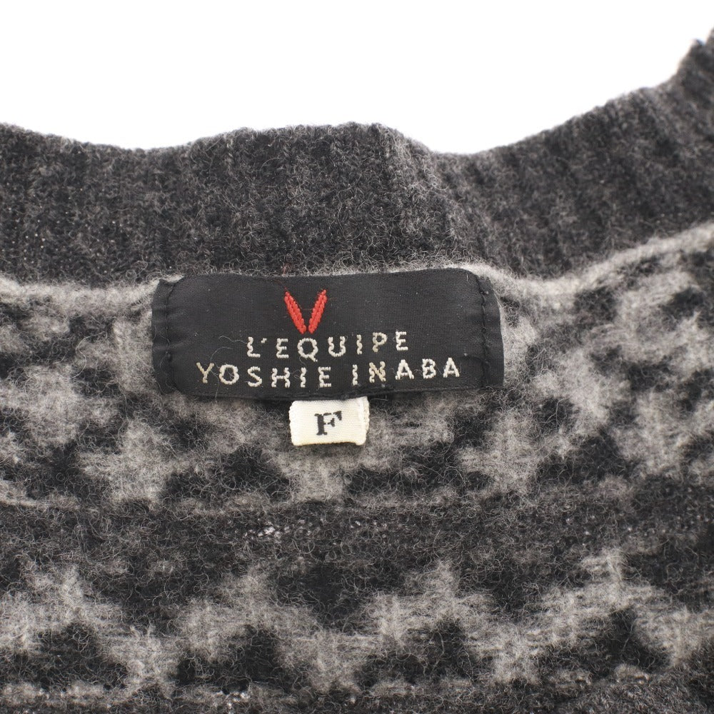 ■ YOSHIE INABA Women's Cashmere Nordic Knit Long Sleeve Sweater, Made in Japan, Size F, Gray