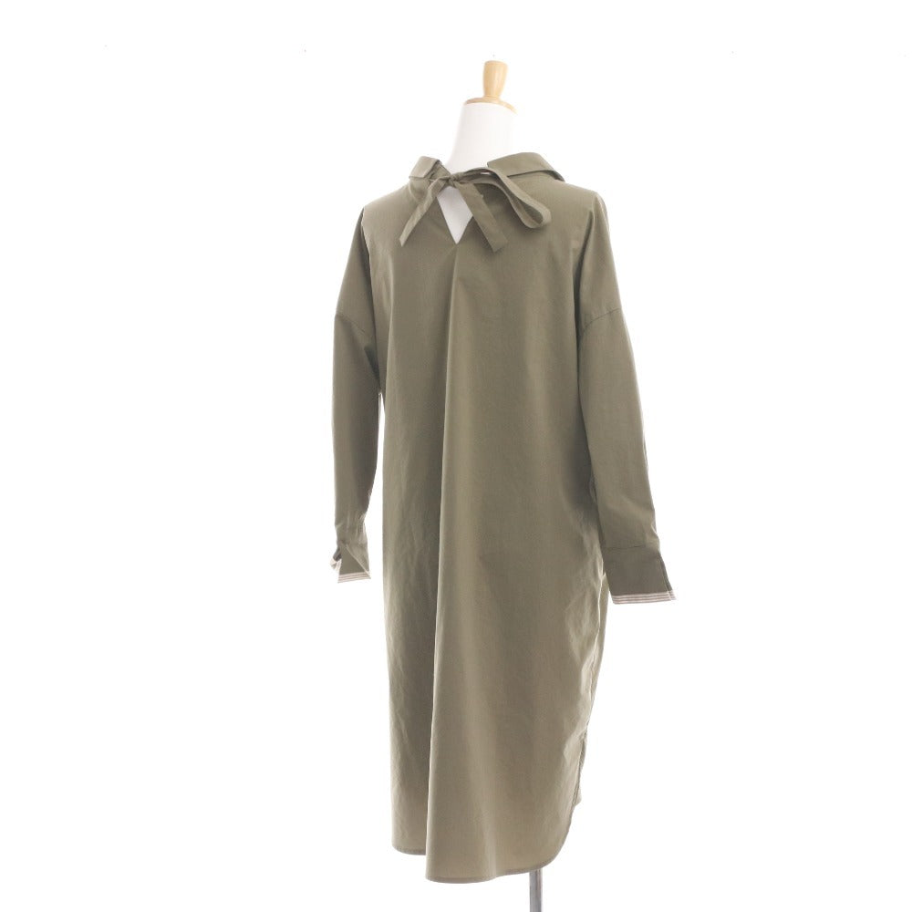 ■ ネミカ NEMIKA チュニック 長袖 トップス レリアン シャツ タック ワンピース 日本製 レディース 11（L相当） カーキ 未使用