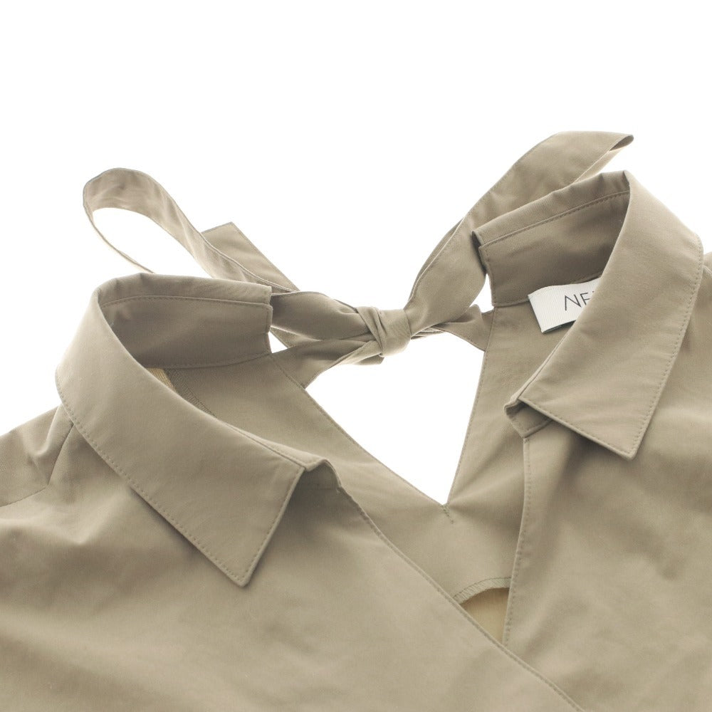 ■ ネミカ NEMIKA チュニック 長袖 トップス レリアン シャツ タック ワンピース 日本製 レディース 11（L相当） カーキ 未使用