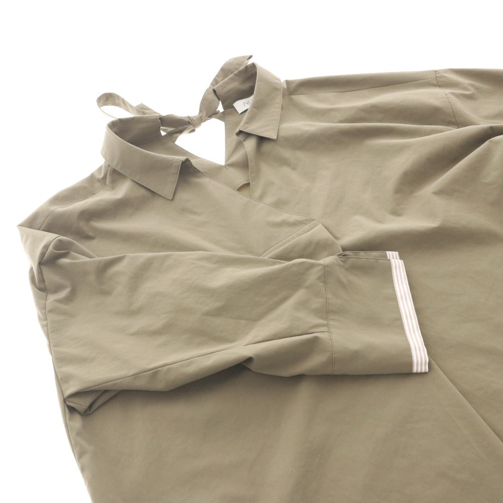 ■ ネミカ NEMIKA チュニック 長袖 トップス レリアン シャツ タック ワンピース 日本製 レディース 11（L相当） カーキ 未使用