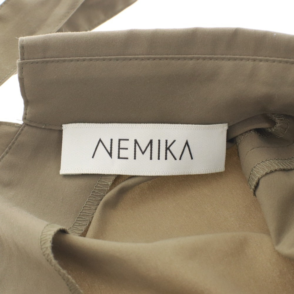 ■ ネミカ NEMIKA チュニック 長袖 トップス レリアン シャツ タック ワンピース 日本製 レディース 11（L相当） カーキ 未使用