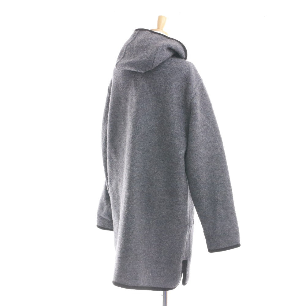LLBean Long Pure New Wool Coat with Hood, Piping, Embroidered Buttons, Women's, Gray, Size M