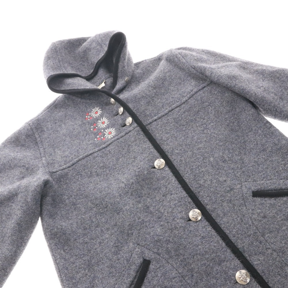 LLBean Long Pure New Wool Coat with Hood, Piping, Embroidered Buttons, Women's, Gray, Size M