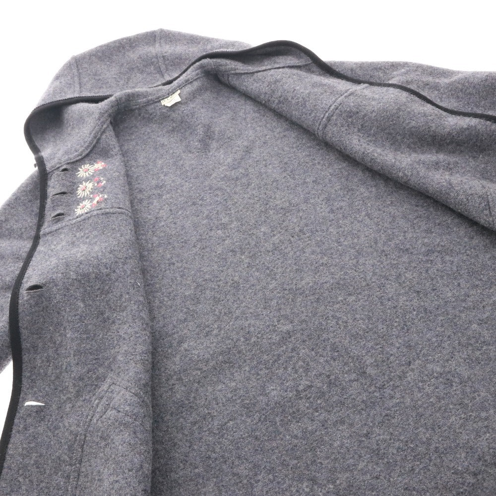 LLBean Long Pure New Wool Coat with Hood, Piping, Embroidered Buttons, Women's, Gray, Size M