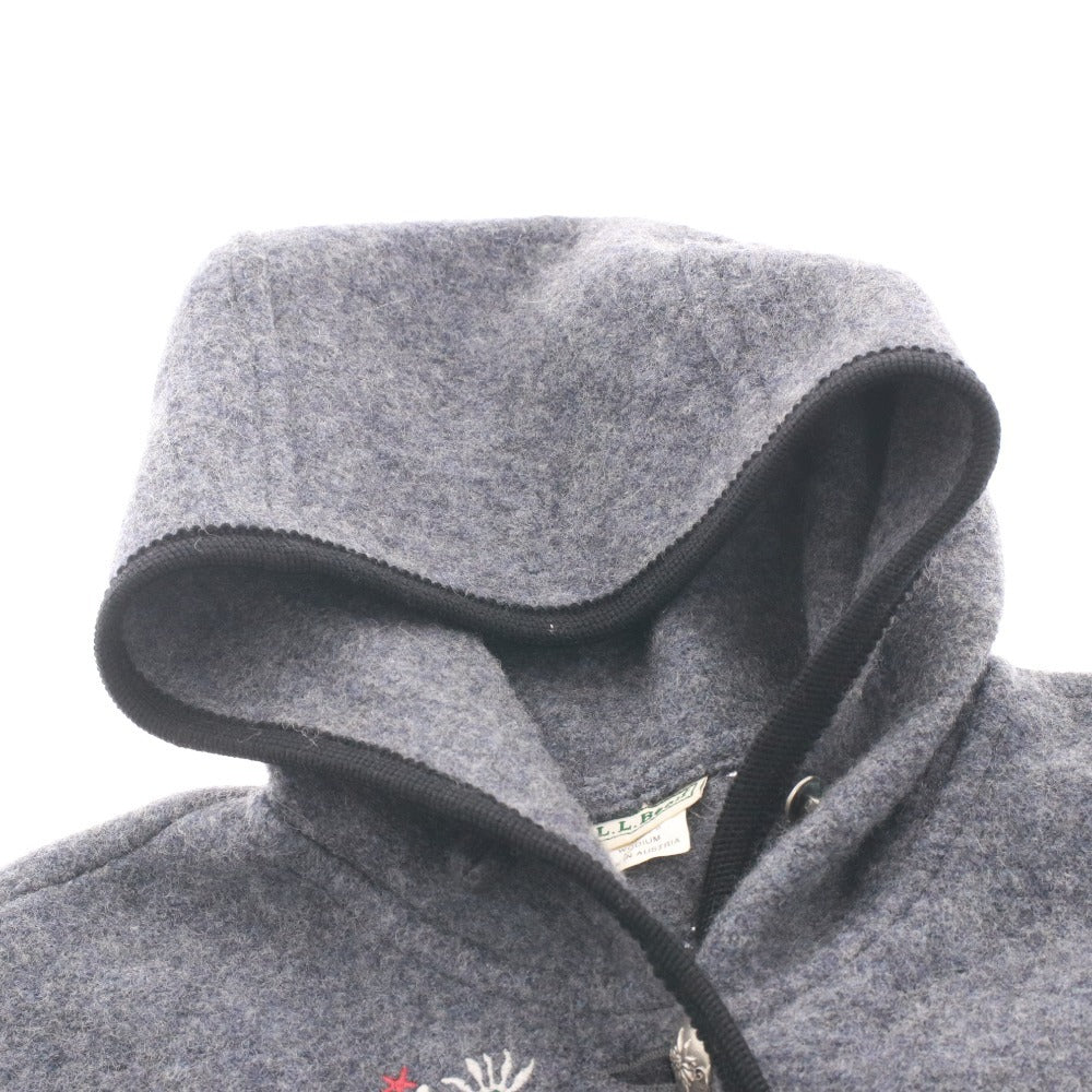 LLBean Long Pure New Wool Coat with Hood, Piping, Embroidered Buttons, Women's, Gray, Size M