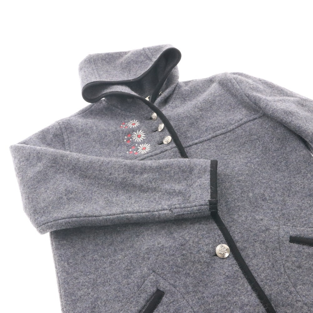 LLBean Long Pure New Wool Coat with Hood, Piping, Embroidered Buttons, Women's, Gray, Size M