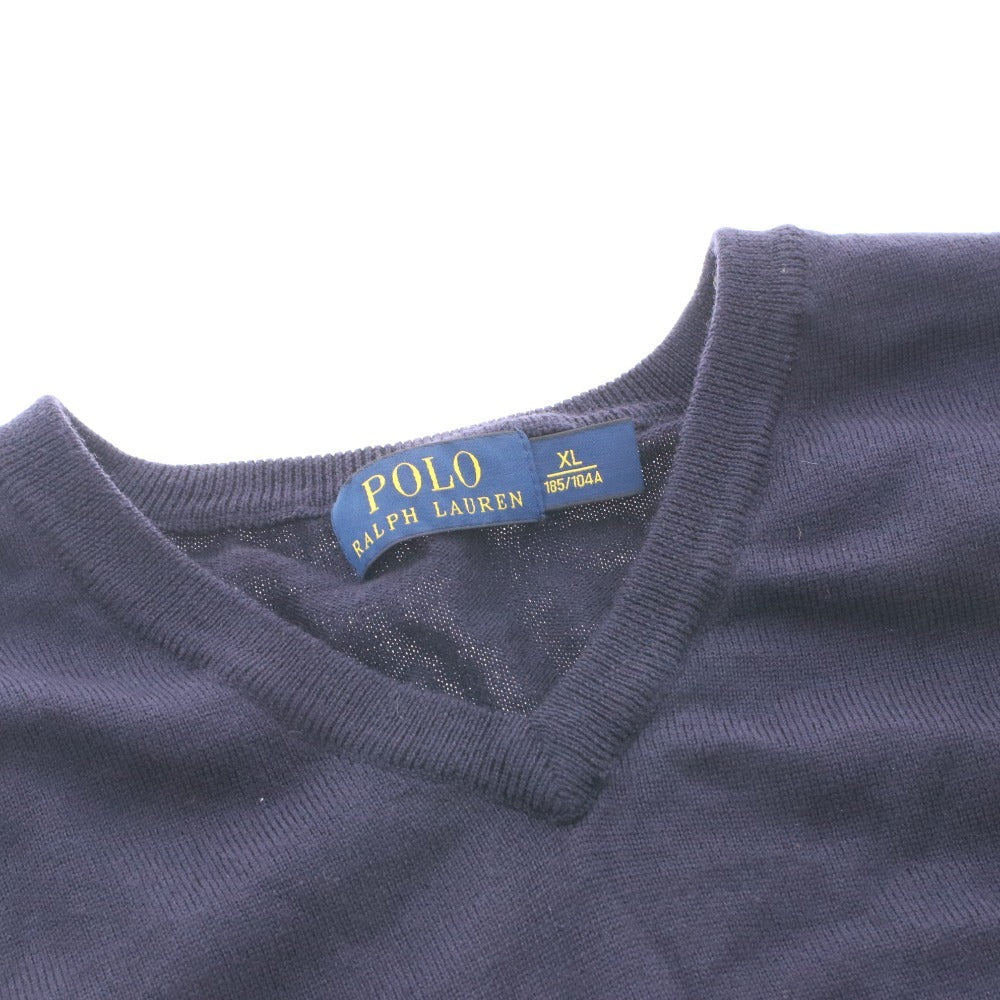 ■ POLO RALPH LAUREN ラルフローレン セーター 長袖 Vネック トップス 無地 ワンポイント メンズ レディース XL ネイビー系