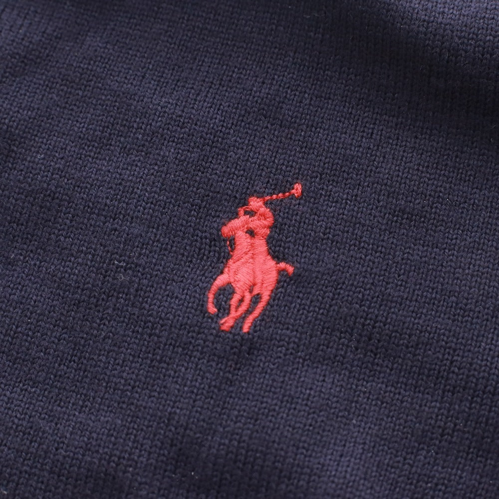 ■ POLO RALPH LAUREN ラルフローレン セーター 長袖 Vネック トップス 無地 ワンポイント メンズ レディース XL ネイビー系