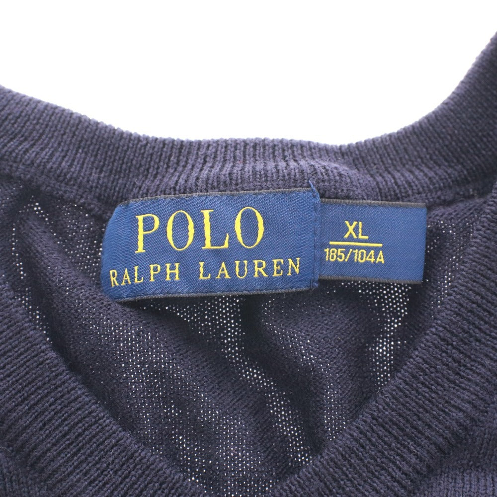 ■ POLO RALPH LAUREN ラルフローレン セーター 長袖 Vネック トップス 無地 ワンポイント メンズ レディース XL ネイビー系