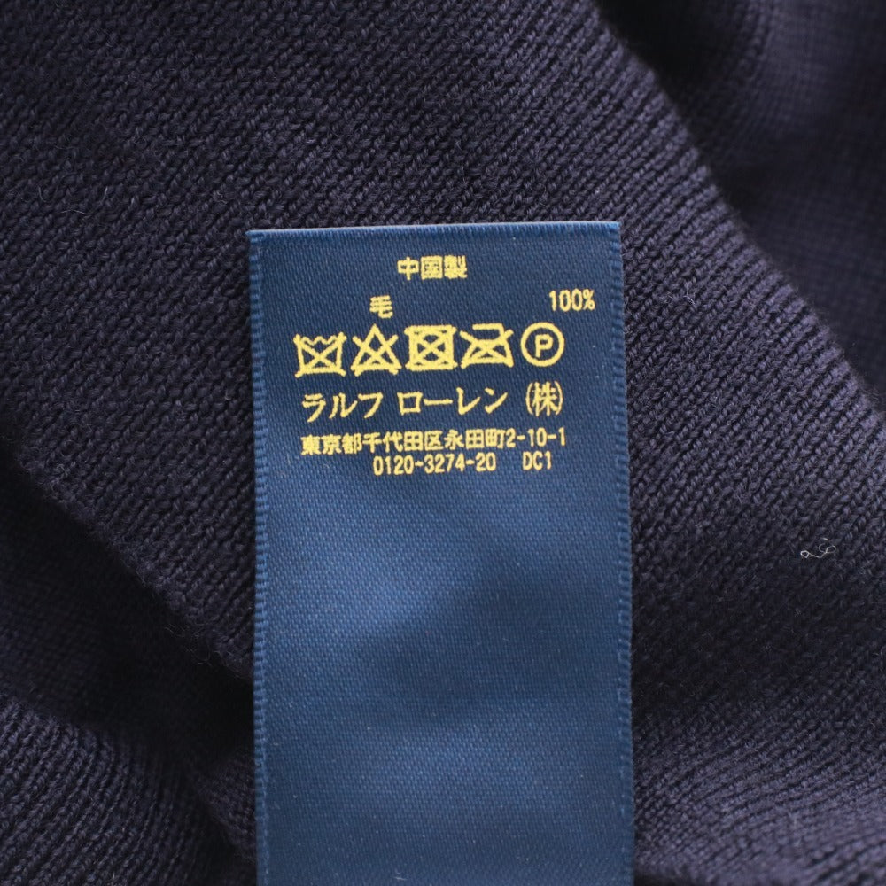 ■ POLO RALPH LAUREN ラルフローレン セーター 長袖 Vネック トップス 無地 ワンポイント メンズ レディース XL ネイビー系