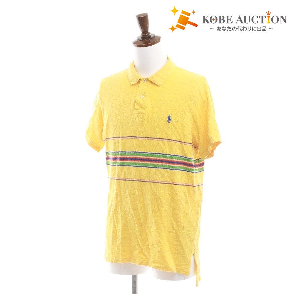 ■ POLO RALPH LAUREN Ralph Lauren polo shirt, short sleeves, top, lined, neck button, men's, XL, orange, yellow