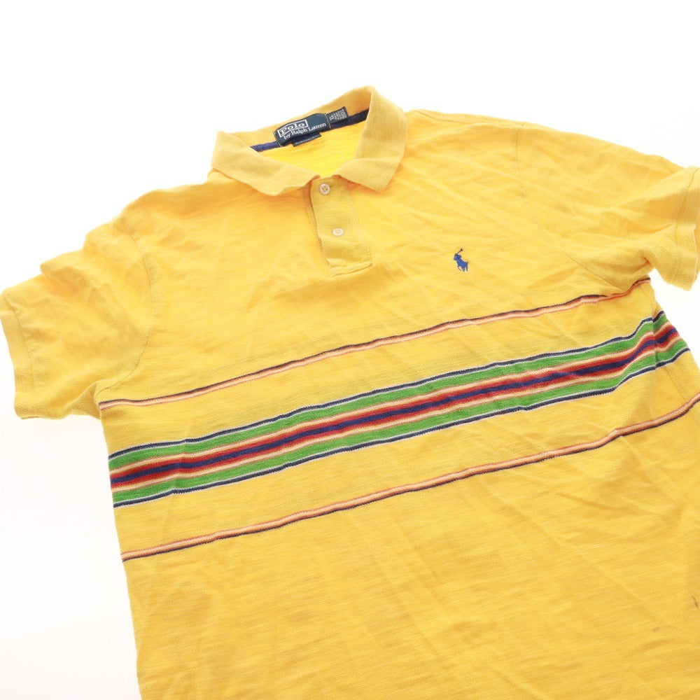 ■ POLO RALPH LAUREN Ralph Lauren polo shirt, short sleeves, top, lined, neck button, men's, XL, orange, yellow