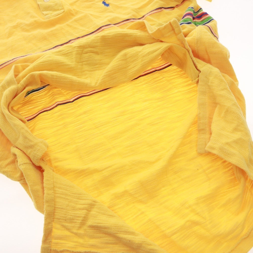■ POLO RALPH LAUREN Ralph Lauren polo shirt, short sleeves, top, lined, neck button, men's, XL, orange, yellow