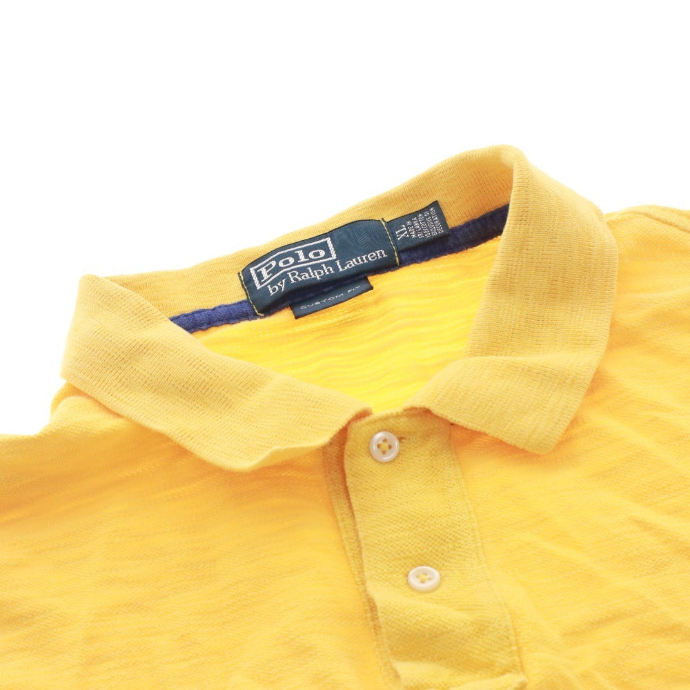 ■ POLO RALPH LAUREN Ralph Lauren polo shirt, short sleeves, top, lined, neck button, men's, XL, orange, yellow