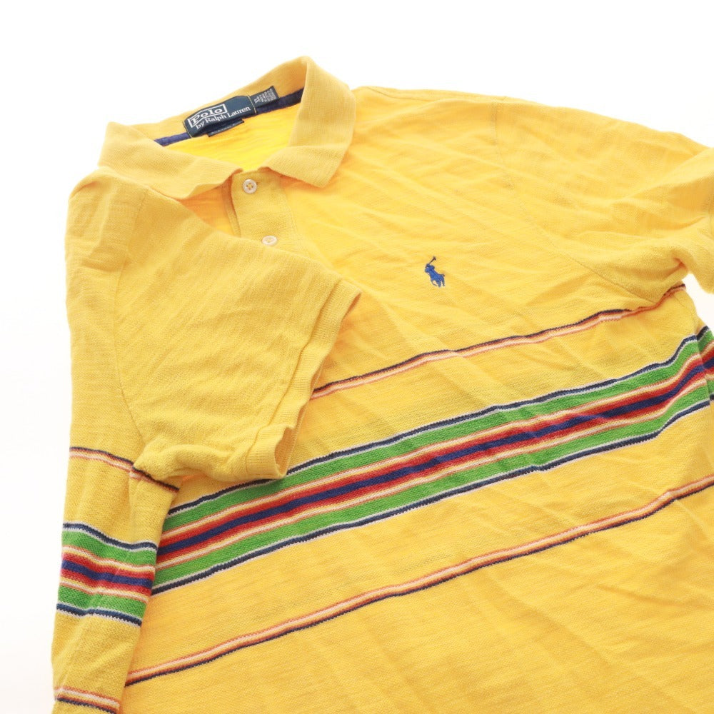 ■ POLO RALPH LAUREN Ralph Lauren polo shirt, short sleeves, top, lined, neck button, men's, XL, orange, yellow