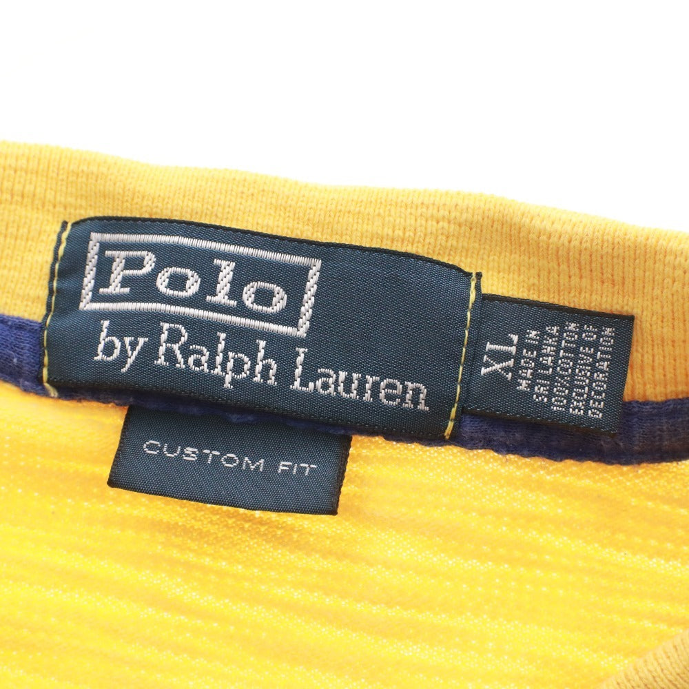 ■ POLO RALPH LAUREN Ralph Lauren polo shirt, short sleeves, top, lined, neck button, men's, XL, orange, yellow