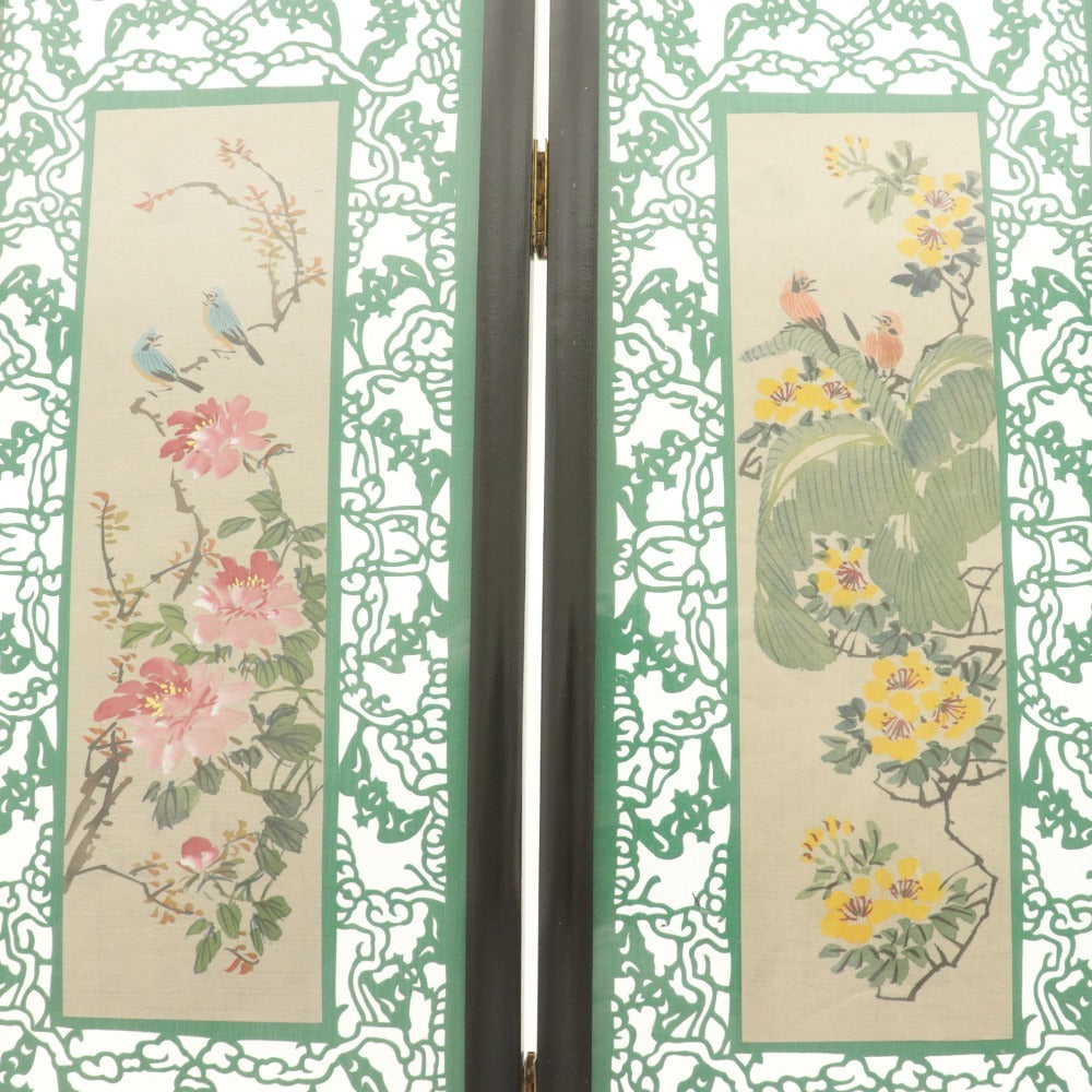 ■ 中国工芸 ミニ屏風 戒尺 2点セット まとめ売り ガラス張り 馬 鳥 花柄 定規46cm 孫子兵法 付属品付き