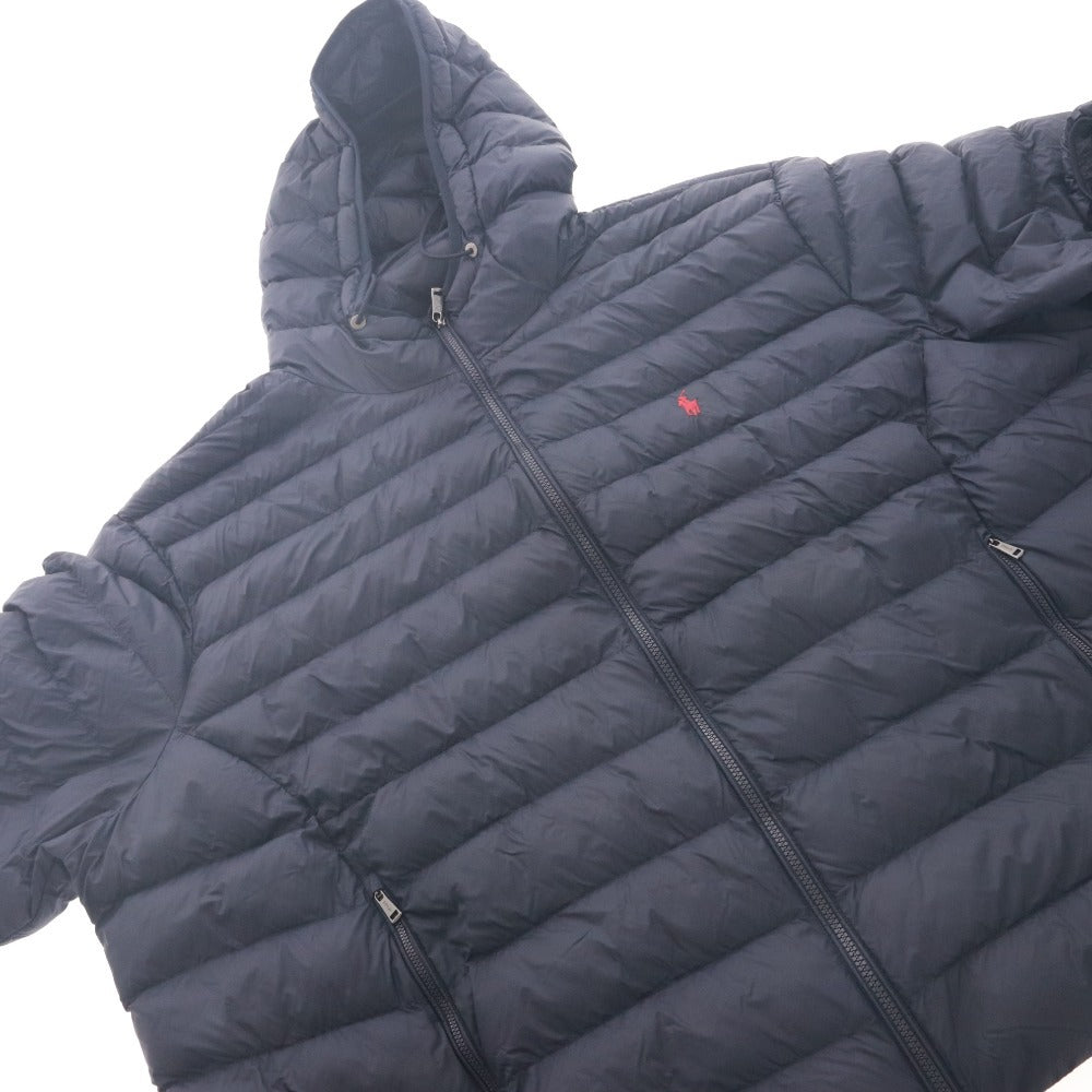 ■ POLO RALPH LAUREN ポロラルフローレン ダウンジャケット アウター ファスナー ポケット フード メンズ 4XB ダークネイビー系