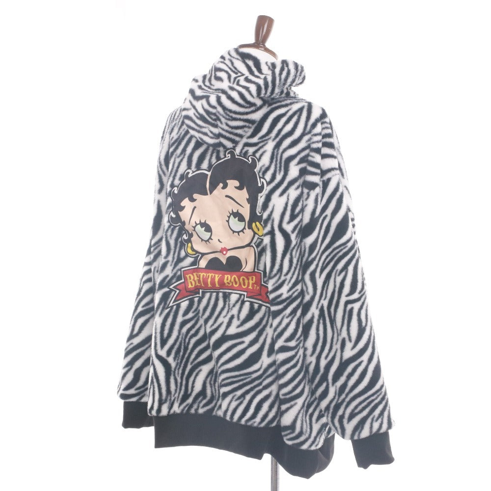 ■ Betty Boop ベティー・ブープ パーカー アウター ファスナー ポケット フード ゼブラ柄 メンズ レディース 6L ブラック ホワイト