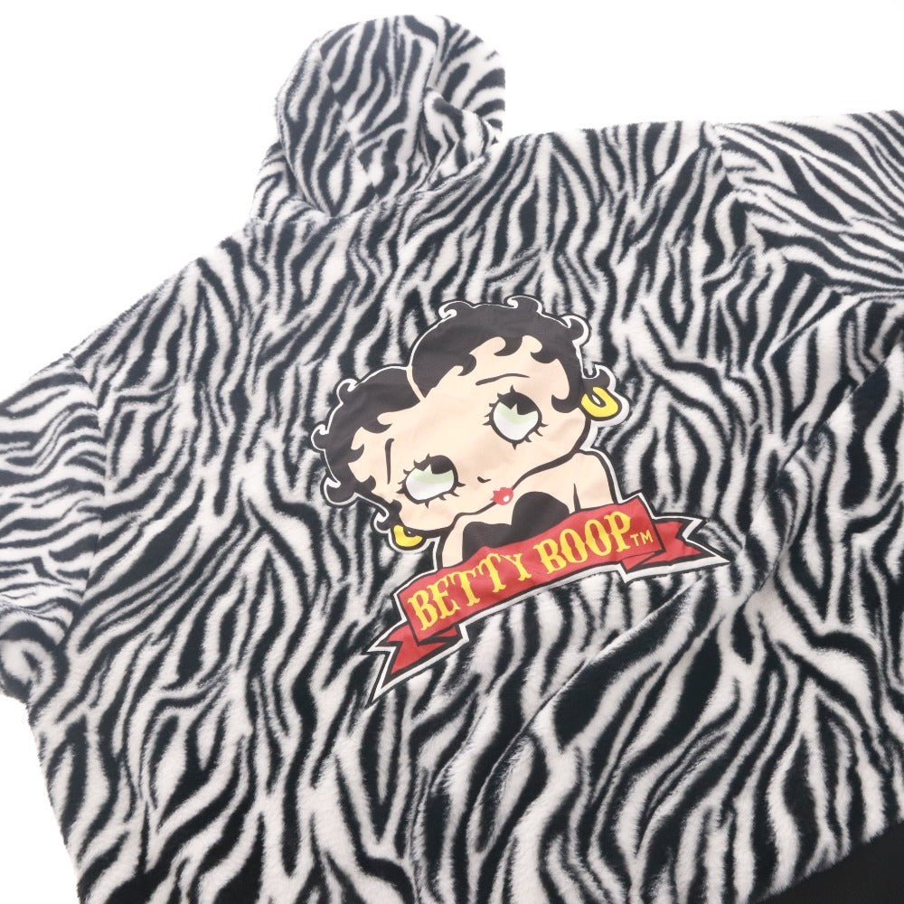 ■ Betty Boop ベティー・ブープ パーカー アウター ファスナー ポケット フード ゼブラ柄 メンズ レディース 6L ブラック ホワイト