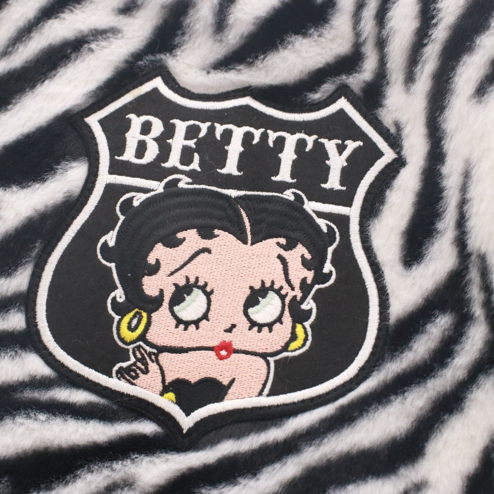■ Betty Boop ベティー・ブープ パーカー アウター ファスナー ポケット フード ゼブラ柄 メンズ レディース 6L ブラック ホワイト