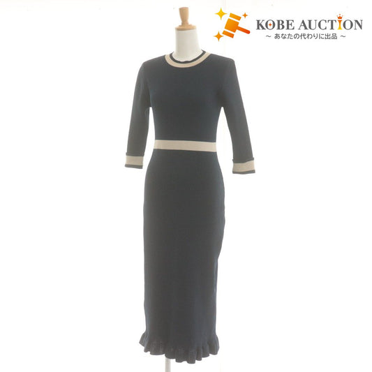 ■ BARNEYS NEWYORK バーニーズニューヨーク ロングワンピース ニット 長袖 トップス 日本製 レディース F (フリー) ネイビー ホワイト