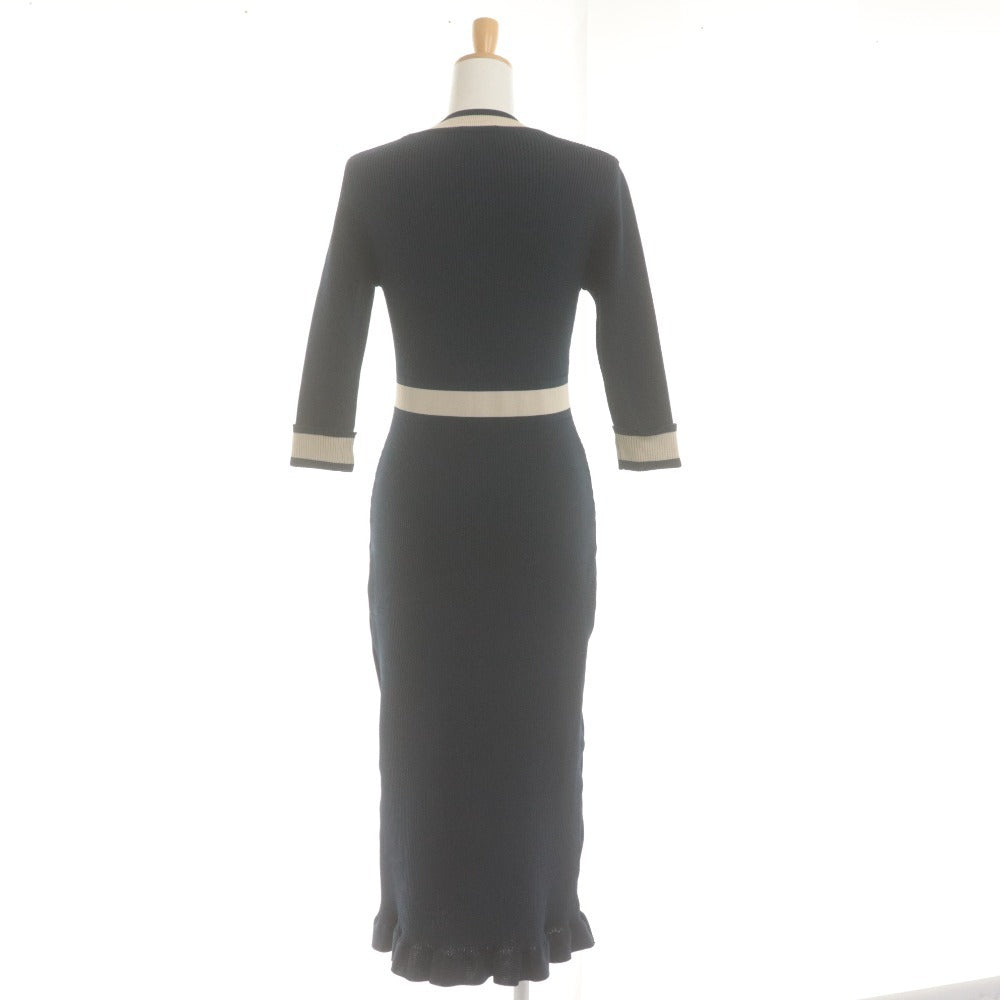 ■ BARNEYS NEWYORK バーニーズニューヨーク ロングワンピース ニット 長袖 トップス 日本製 レディース F (フリー) ネイビー ホワイト