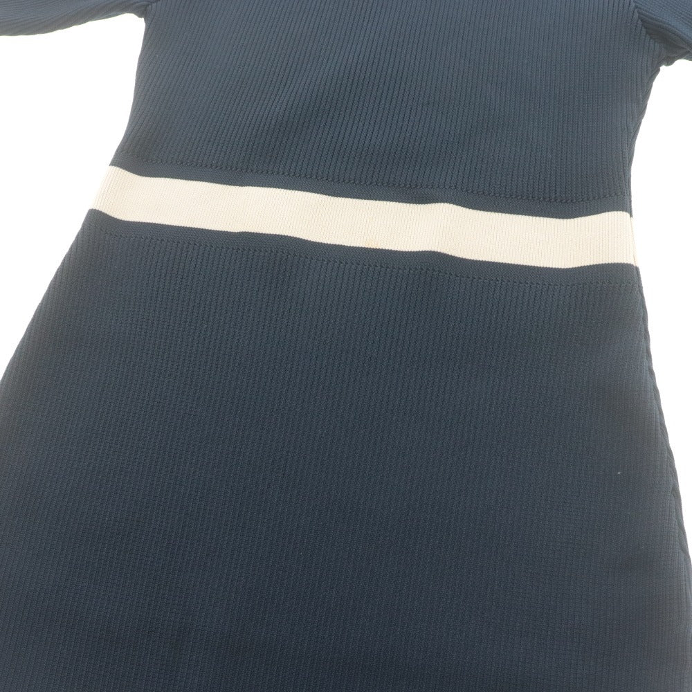 ■ BARNEYS NEWYORK バーニーズニューヨーク ロングワンピース ニット 長袖 トップス 日本製 レディース F (フリー) ネイビー ホワイト