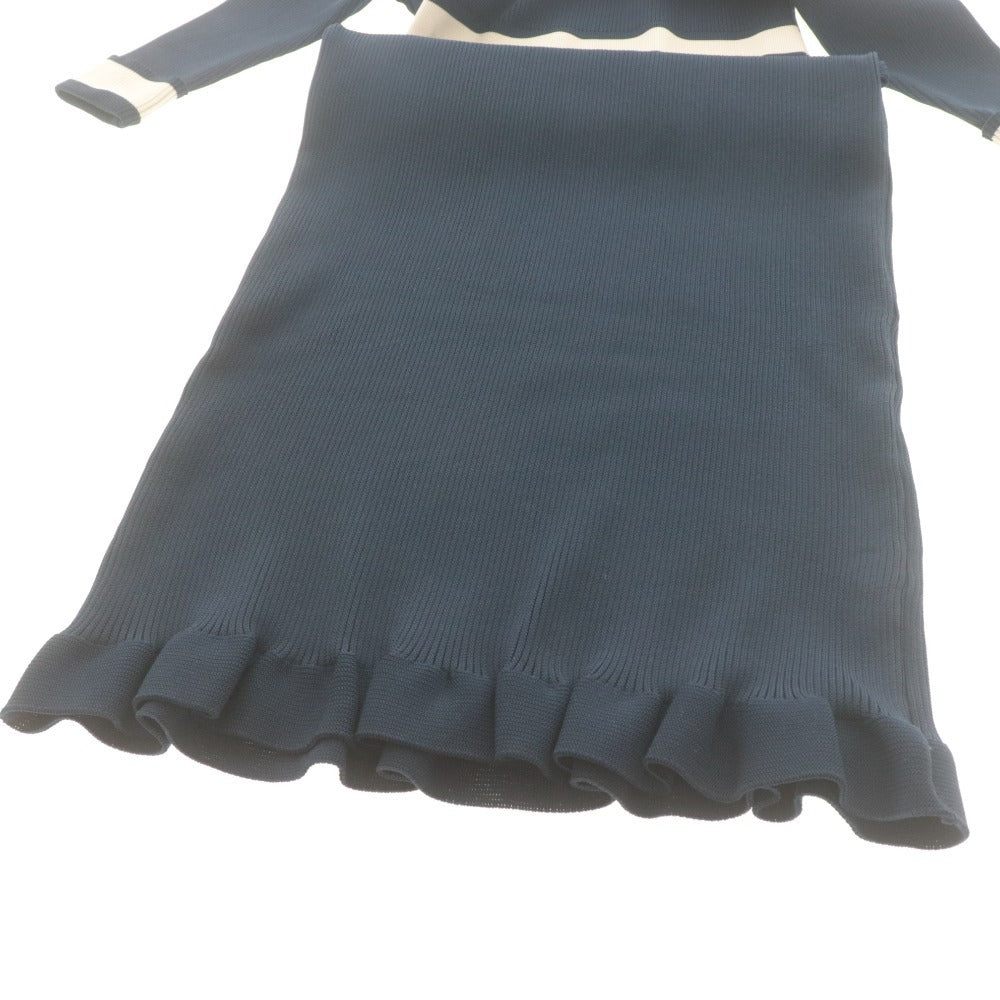 ■ BARNEYS NEWYORK バーニーズニューヨーク ロングワンピース ニット 長袖 トップス 日本製 レディース F (フリー) ネイビー ホワイト