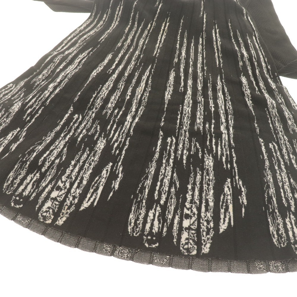 ■ バーニーズ・ニューヨーク ロングワンピース ニット 長袖 トップス 総柄 日本製 レディース 38 (M相当) ブラック ホワイト 白黒