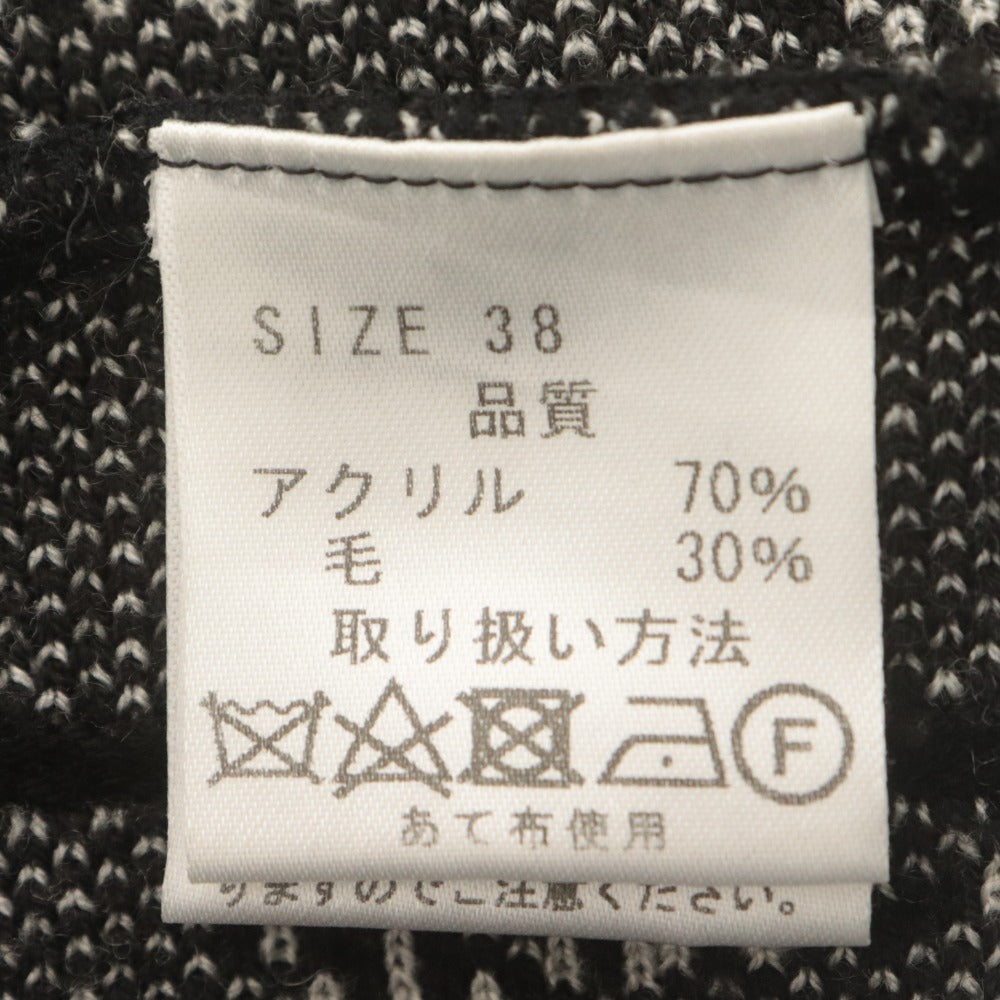 ■ バーニーズ・ニューヨーク ロングワンピース ニット 長袖 トップス 総柄 日本製 レディース 38 (M相当) ブラック ホワイト 白黒