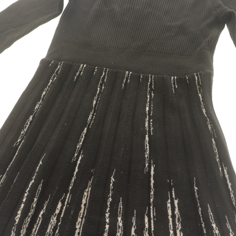 ■ バーニーズ・ニューヨーク ロングワンピース ニット 長袖 トップス 総柄 日本製 レディース 38 (M相当) ブラック ホワイト 白黒