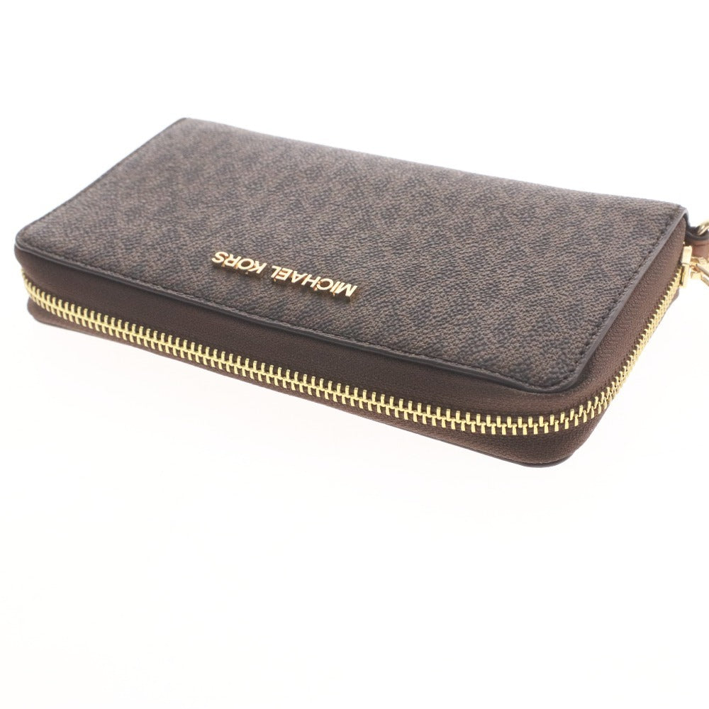■ Michael Kors long wallet, round zipper, logo, MK pattern, women's, brown