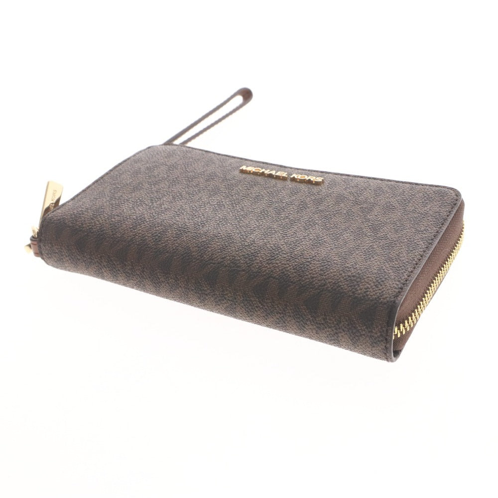 ■ Michael Kors long wallet, round zipper, logo, MK pattern, women's, brown