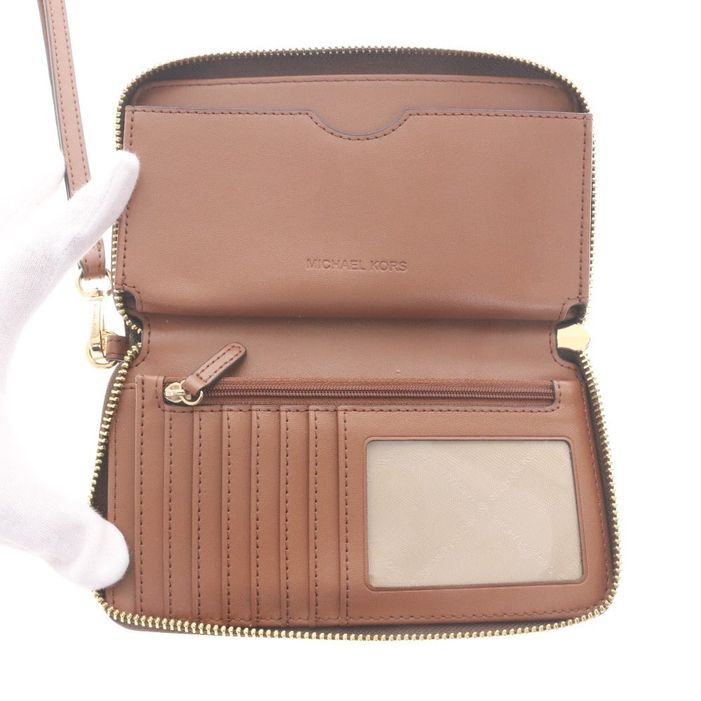 ■ Michael Kors long wallet, round zipper, logo, MK pattern, women's, brown