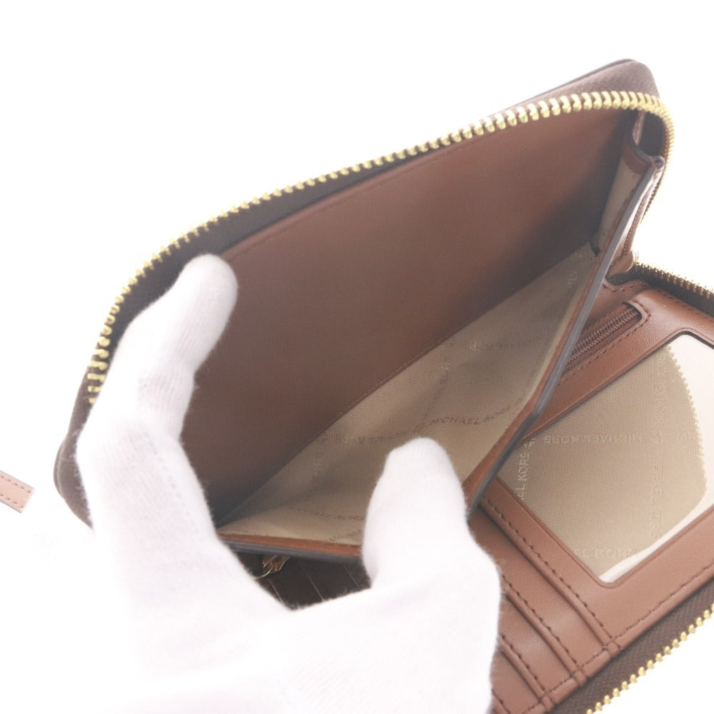 ■ Michael Kors long wallet, round zipper, logo, MK pattern, women's, brown