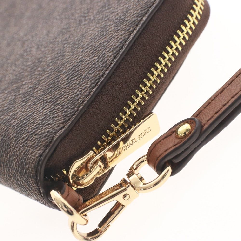 ■ Michael Kors long wallet, round zipper, logo, MK pattern, women's, brown