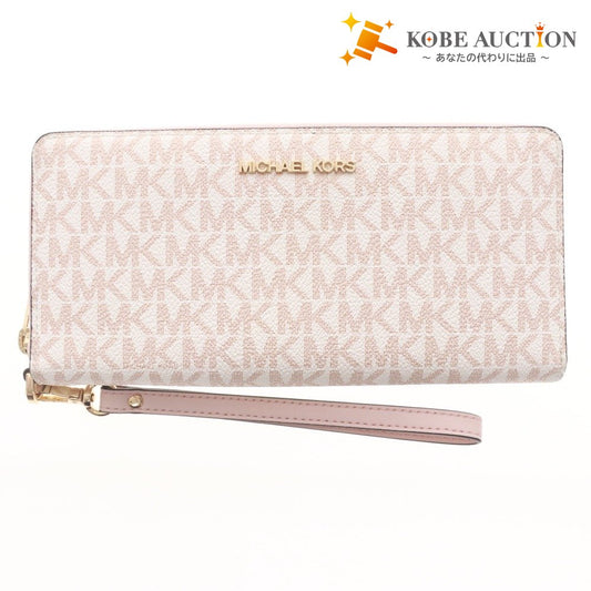 ■ Michael Kors Long Wallet, Zip-Around, Logo, MK Pattern, Women's, Pink, White