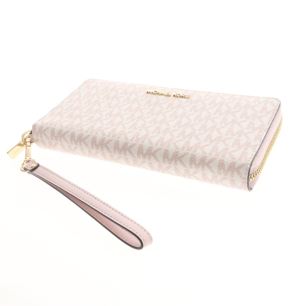 ■ Michael Kors Long Wallet, Zip-Around, Logo, MK Pattern, Women's, Pink, White