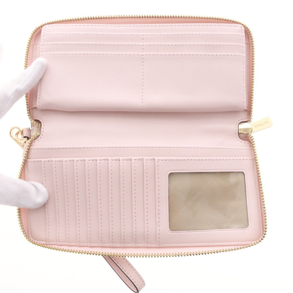 ■ Michael Kors Long Wallet, Zip-Around, Logo, MK Pattern, Women's, Pink, White