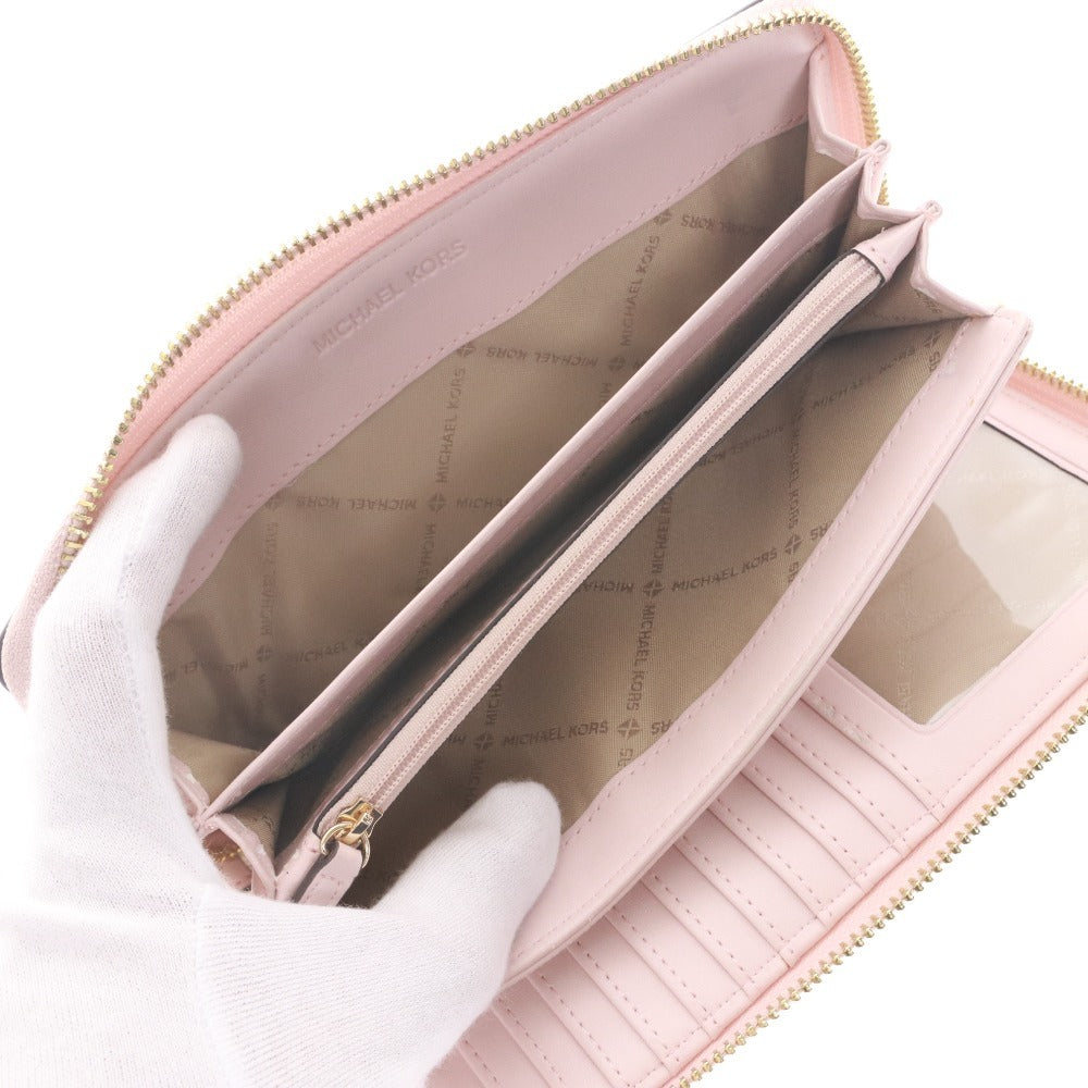 ■ Michael Kors Long Wallet, Zip-Around, Logo, MK Pattern, Women's, Pink, White