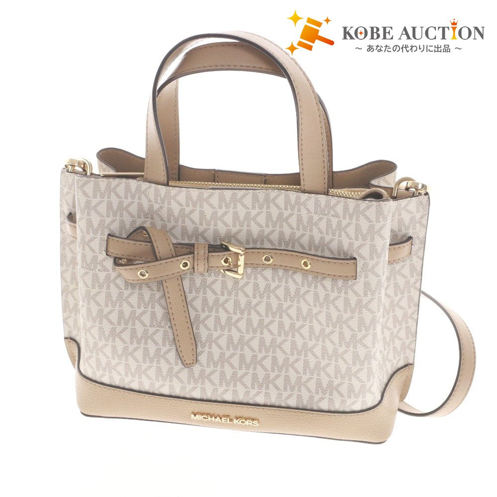 ■ マイケルコース エミリア サッチェル スモール ハンドバッグ ショルダーバッグ 鞄 ロゴ レディース ベージュ