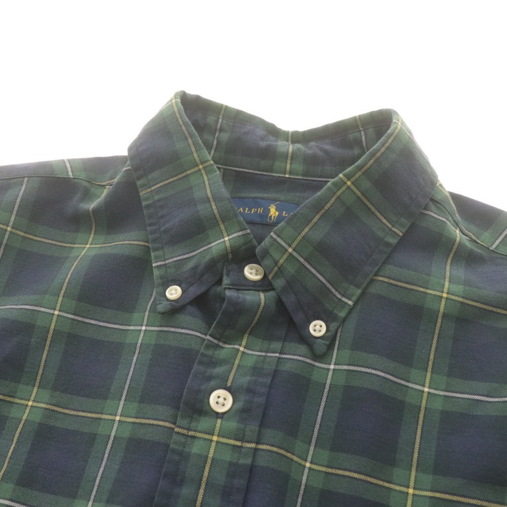 ■ RALPH LAUREN ラルフローレン チェックシャツ 長袖 トップス ブラックウォッチ ボタンダウン ポケット コットン メンズ L グリーン系