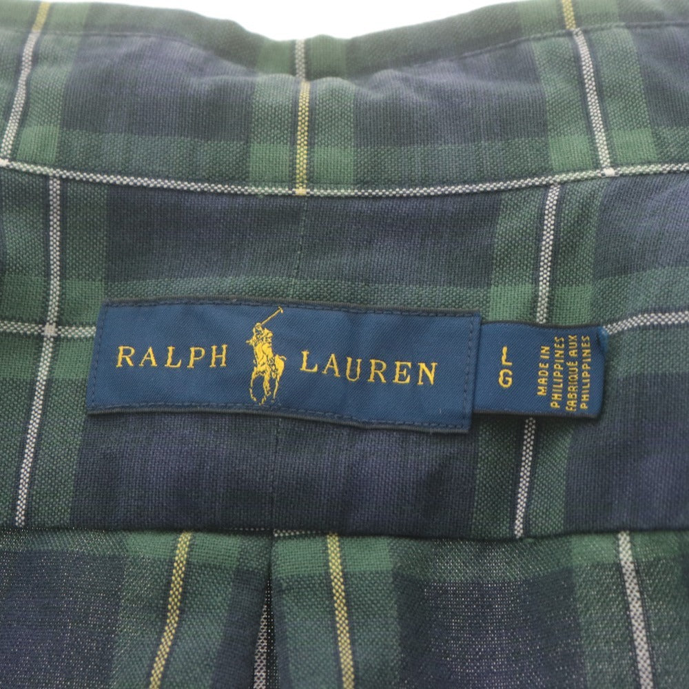 ■ RALPH LAUREN ラルフローレン チェックシャツ 長袖 トップス ブラックウォッチ ボタンダウン ポケット コットン メンズ L グリーン系