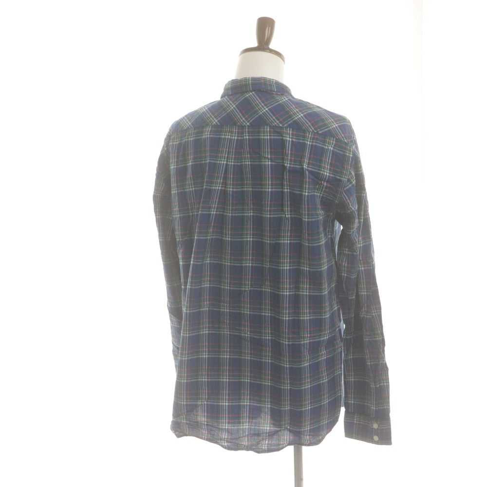■ STUSSY ステューシー チェックシャツ 長袖 トップス コットン 刺繍 胸ポケット メンズ XL ブルー系