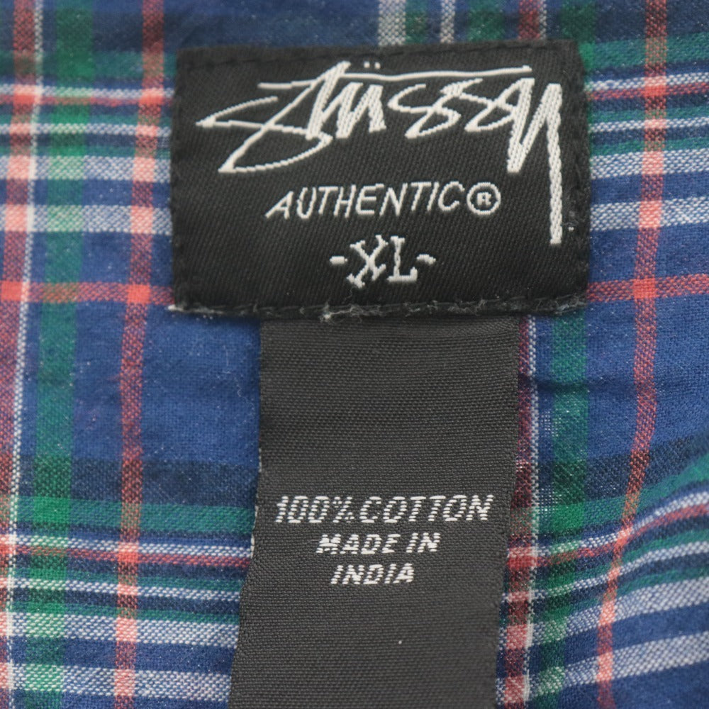 ■ STUSSY ステューシー チェックシャツ 長袖 トップス コットン 刺繍 胸ポケット メンズ XL ブルー系