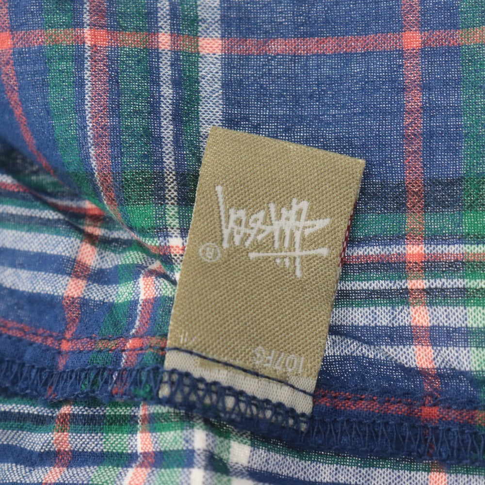 ■ STUSSY ステューシー チェックシャツ 長袖 トップス コットン 刺繍 胸ポケット メンズ XL ブルー系