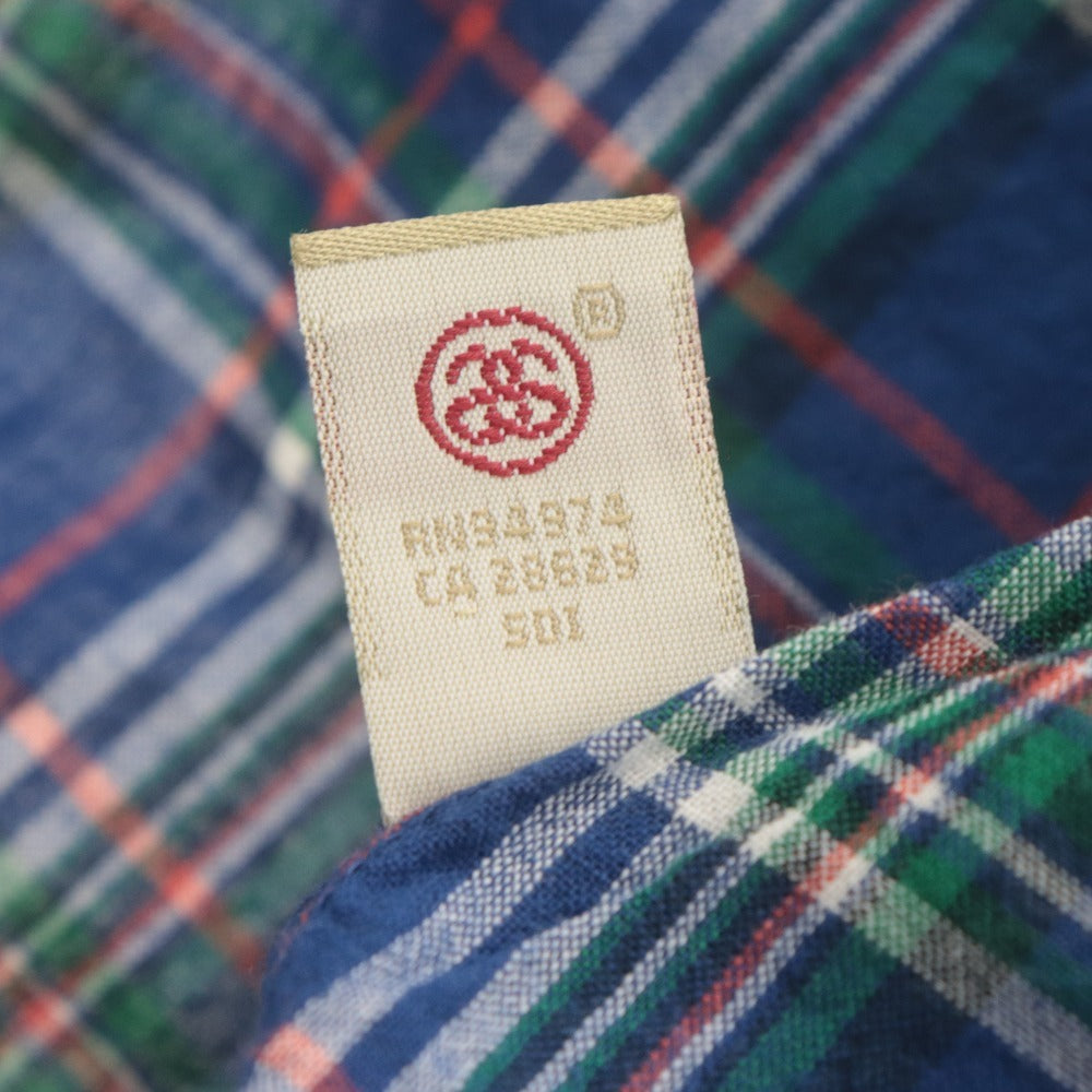 ■ STUSSY ステューシー チェックシャツ 長袖 トップス コットン 刺繍 胸ポケット メンズ XL ブルー系